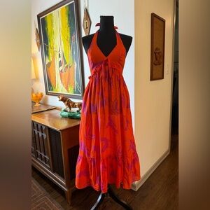 Vintage 1970s MAX and Lula California Halter Dress Size XS Butterfly Print